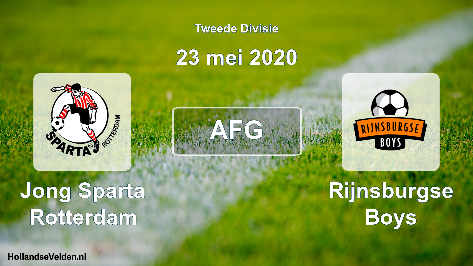 Geplande wedstrijd: Jong Sparta Rotterdam - Rijnsburgse Boys (23 mei 2020)
