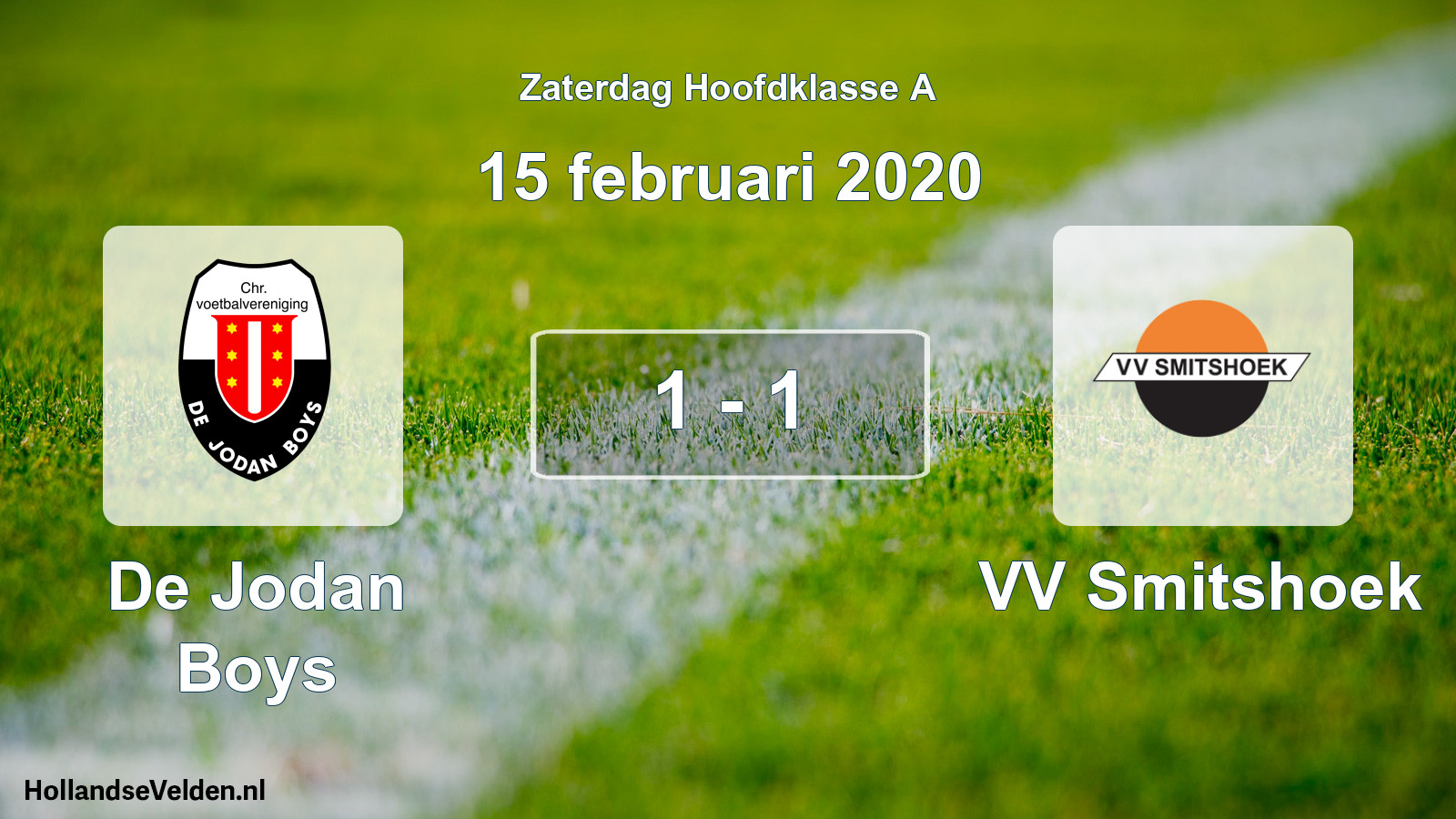 Gespeelde wedstrijd: De Jodan Boys - VV Smitshoek 1 - 1 (15 februari 2020)