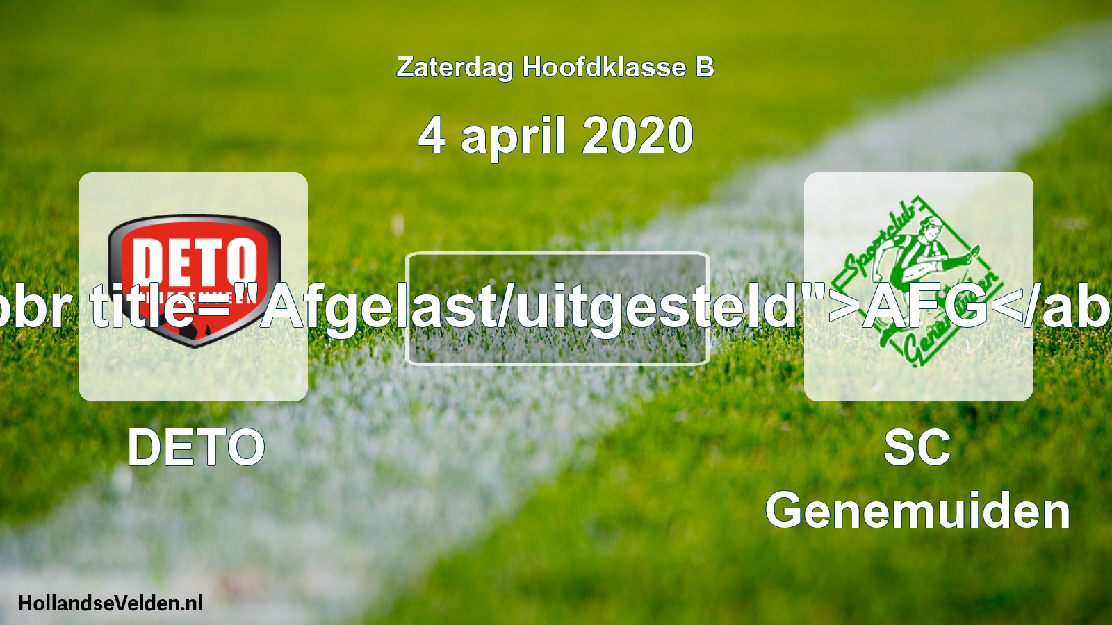 Geplande wedstrijd: DETO - SC Genemuiden (4 april 2020)