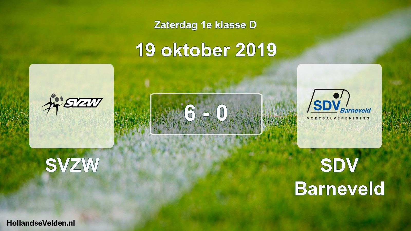 Gespeelde wedstrijd: SVZW - SDV Barneveld 6 - 0 (19 oktober 2019)