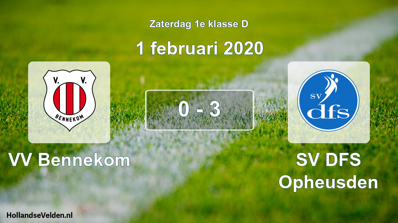 Gespeelde wedstrijd: VV Bennekom - SV DFS Opheusden 0 - 3 (1 februari 2020)