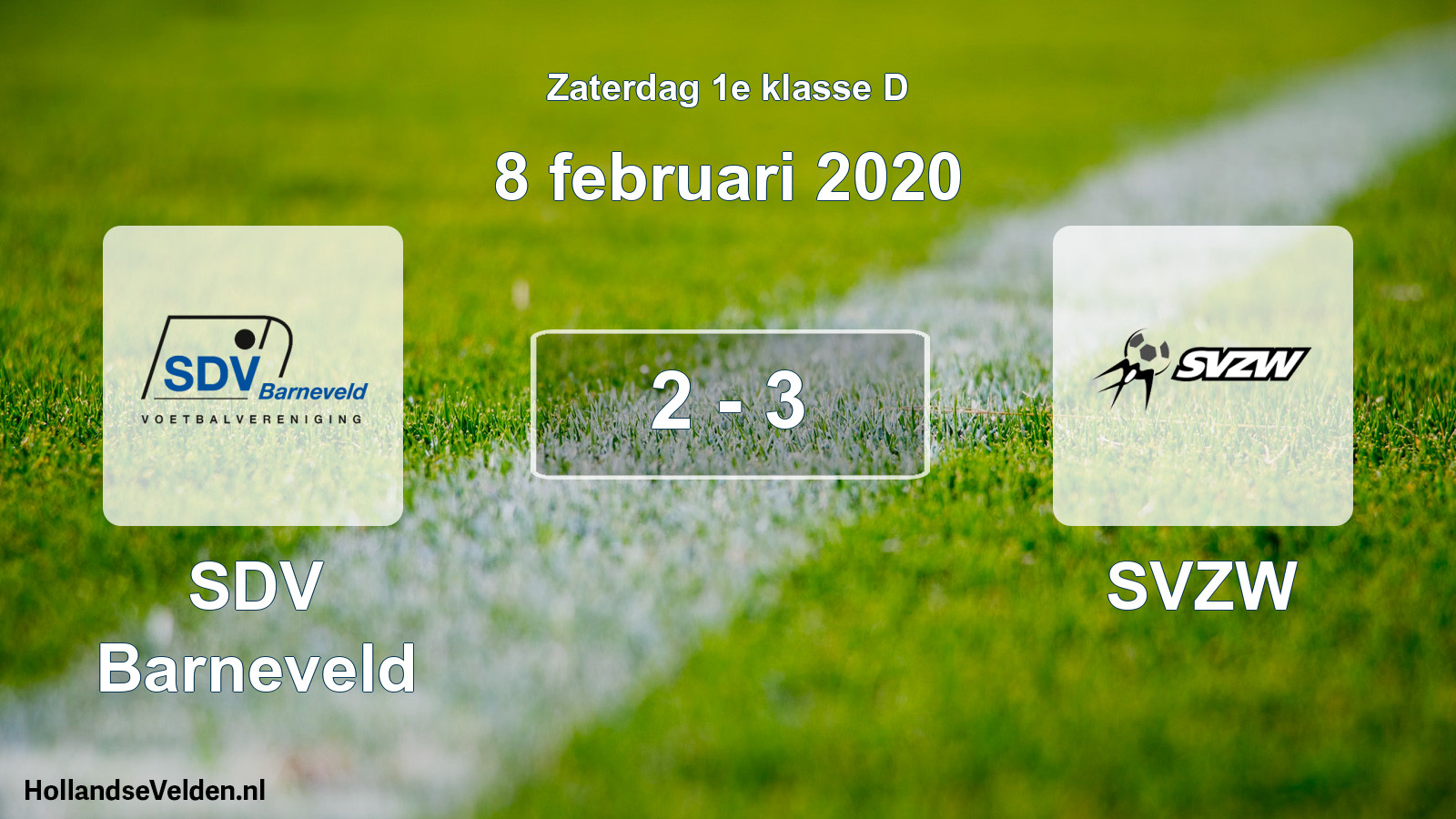 Gespeelde wedstrijd: SDV Barneveld - SVZW 2 - 3 (8 februari 2020)