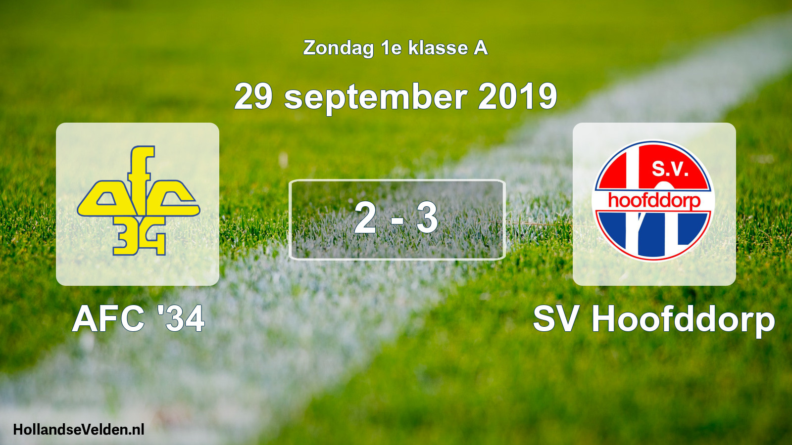 Gespeelde wedstrijd: AFC '34 - SV Hoofddorp 2 - 3 (29 september 2019)