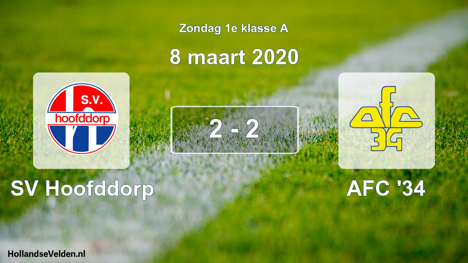 Gespeelde wedstrijd: SV Hoofddorp - AFC '34 2 - 2 (8 maart 2020)