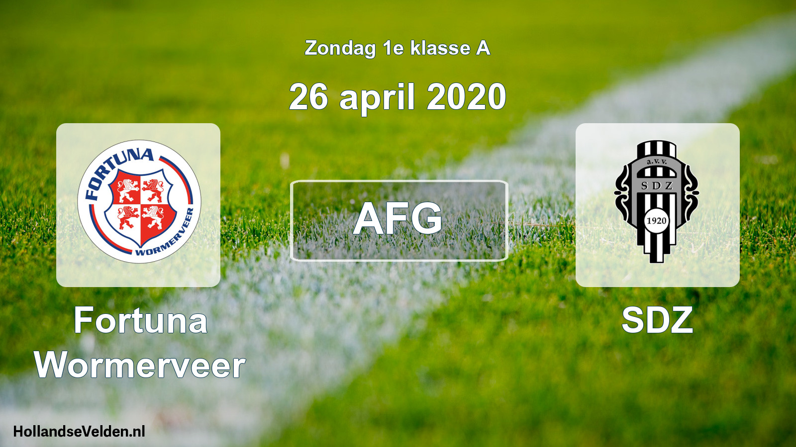 Geplande wedstrijd: Fortuna Wormerveer - SDZ (26 april 2020)