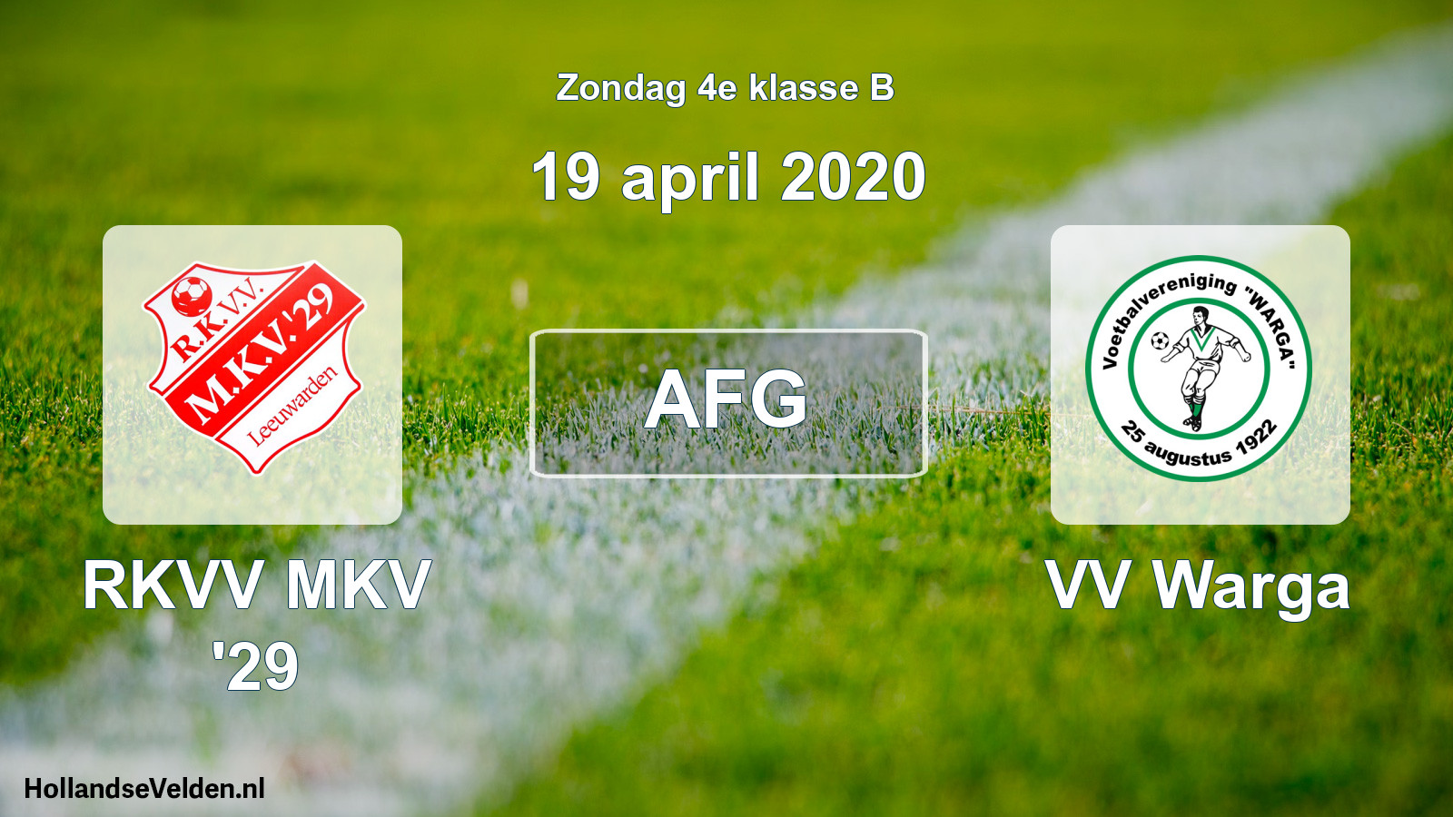 Geplande wedstrijd: RKVV MKV '29 - VV Warga (19 april 2020)