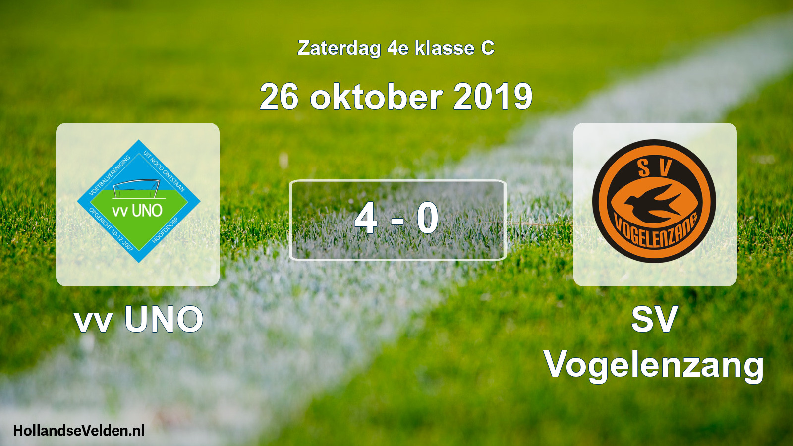 Gespeelde wedstrijd: vv UNO - SV Vogelenzang 4 - 0 (26 oktober 2019)