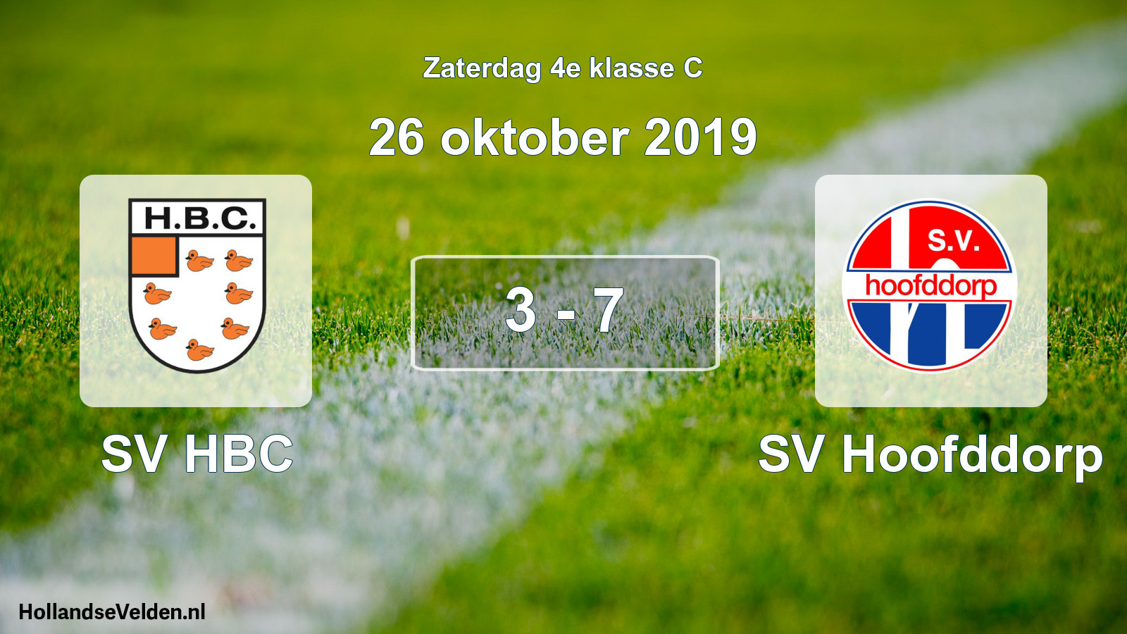 Gespeelde wedstrijd: SV HBC - SV Hoofddorp 3 - 7 (26 oktober 2019)