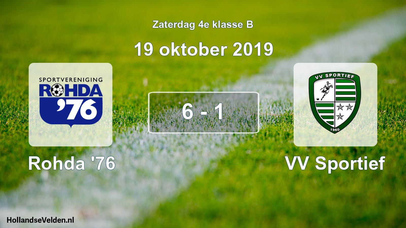 Gespeelde wedstrijd: Rohda '76 - VV Sportief 6 - 1 (19 oktober 2019)