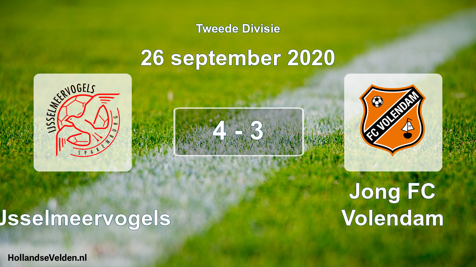 Gespeelde wedstrijd: IJsselmeervogels - Jong FC Volendam 4 - 3 (26 september 2020)