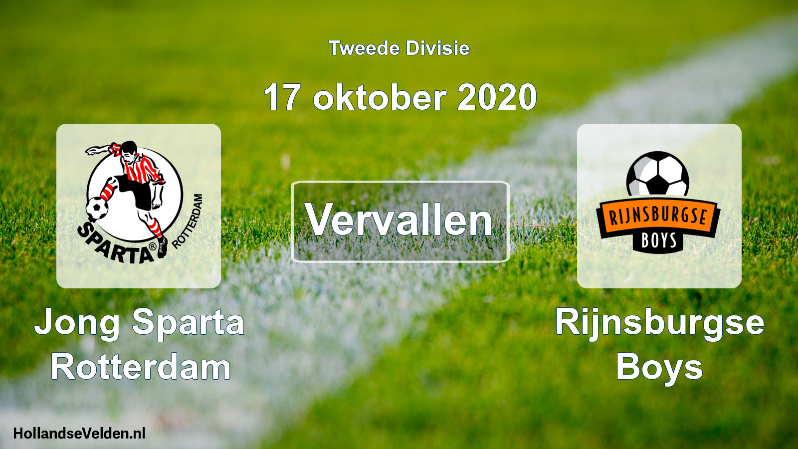Geplande wedstrijd: Jong Sparta Rotterdam - Rijnsburgse Boys (17 oktober 2020)