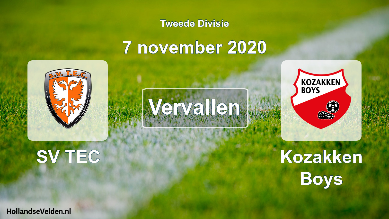 Geplande wedstrijd: SV TEC - Kozakken Boys (7 november 2020)