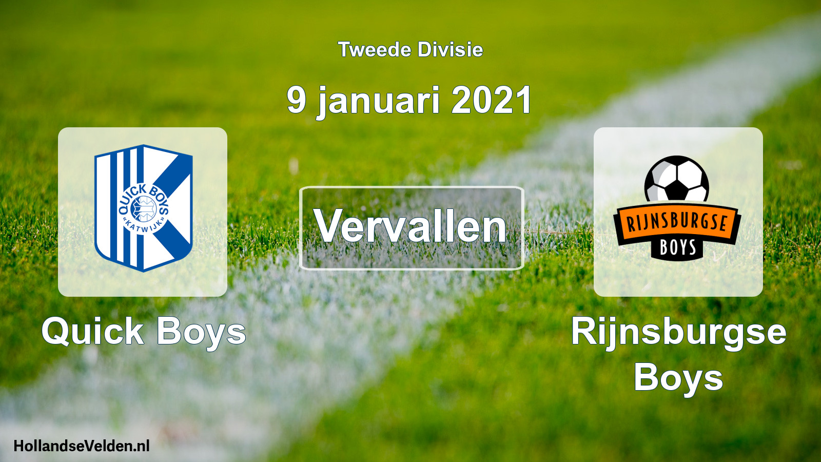 Geplande wedstrijd: Quick Boys - Rijnsburgse Boys (9 januari 2021)