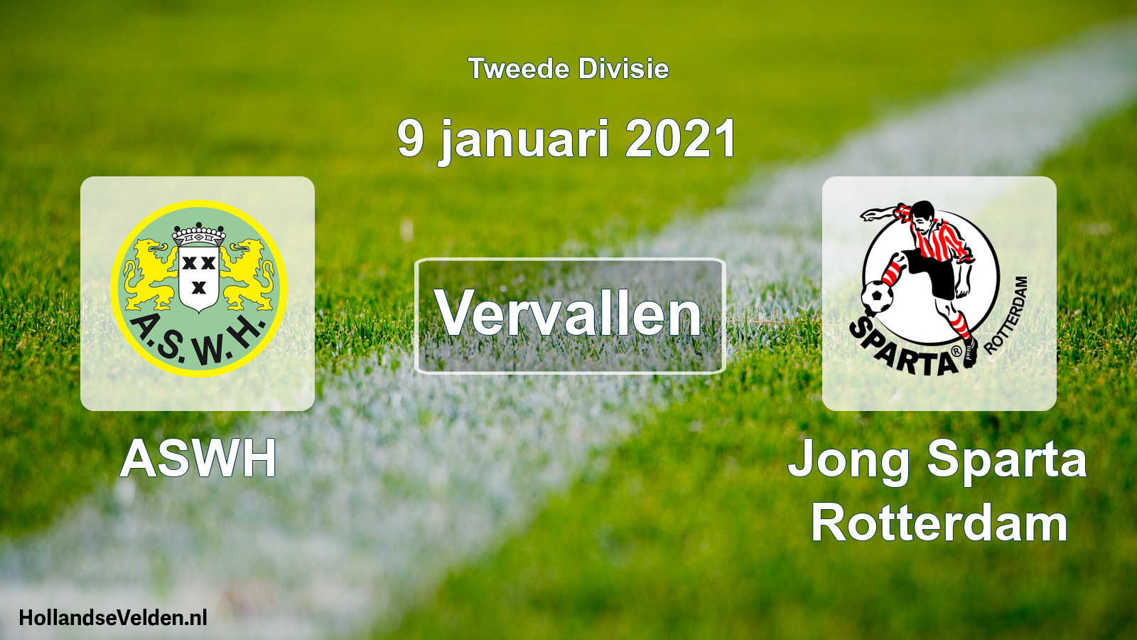 Geplande wedstrijd: ASWH - Jong Sparta Rotterdam (9 januari 2021)