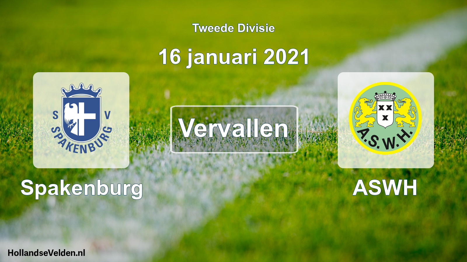 Geplande wedstrijd: Spakenburg - ASWH (16 januari 2021)