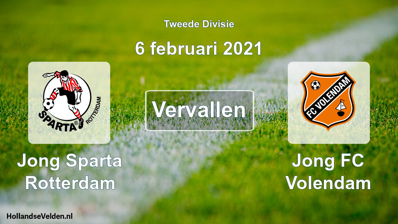 Geplande wedstrijd: Jong Sparta Rotterdam - Jong FC Volendam (6 februari 2021)