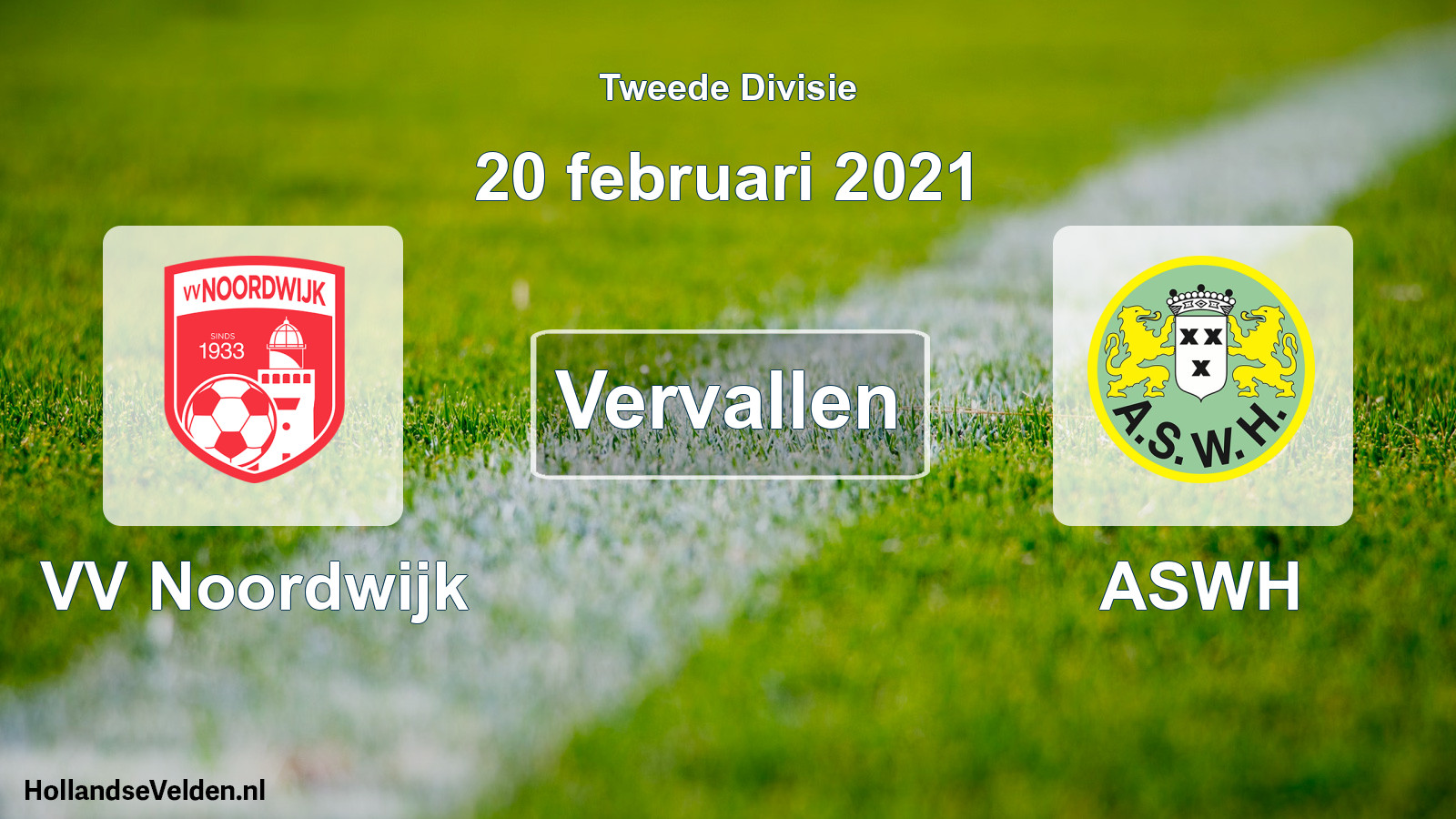 Geplande wedstrijd: VV Noordwijk - ASWH (20 februari 2021)