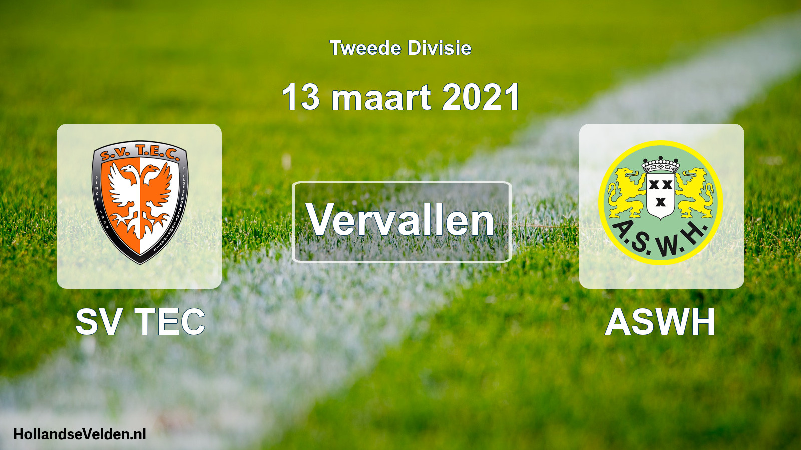 Geplande wedstrijd: SV TEC - ASWH (13 maart 2021)