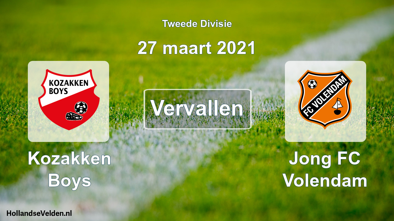 Geplande wedstrijd: Kozakken Boys - Jong FC Volendam (27 maart 2021)