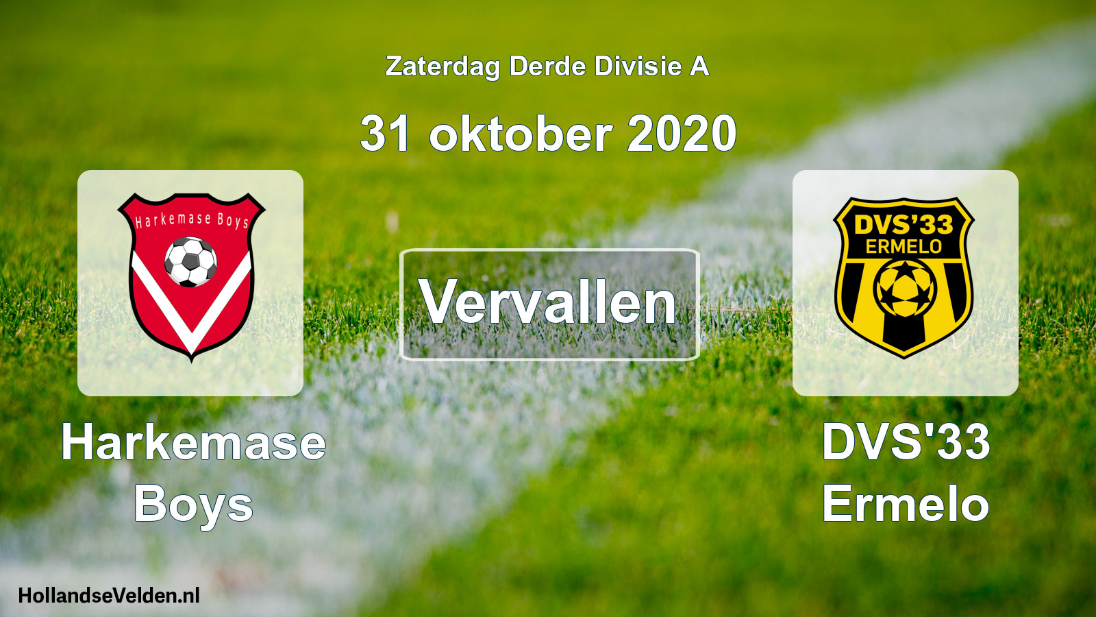 Geplande wedstrijd: Harkemase Boys - DVS'33 Ermelo (31 oktober 2020)