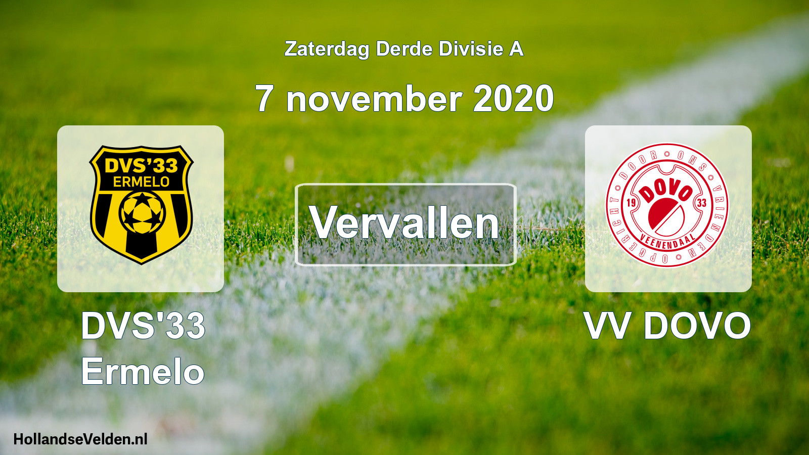 Geplande wedstrijd: DVS'33 Ermelo - VV DOVO (7 november 2020)