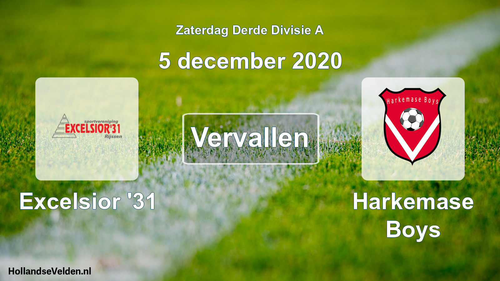 Geplande wedstrijd: Excelsior '31 - Harkemase Boys (5 december 2020)