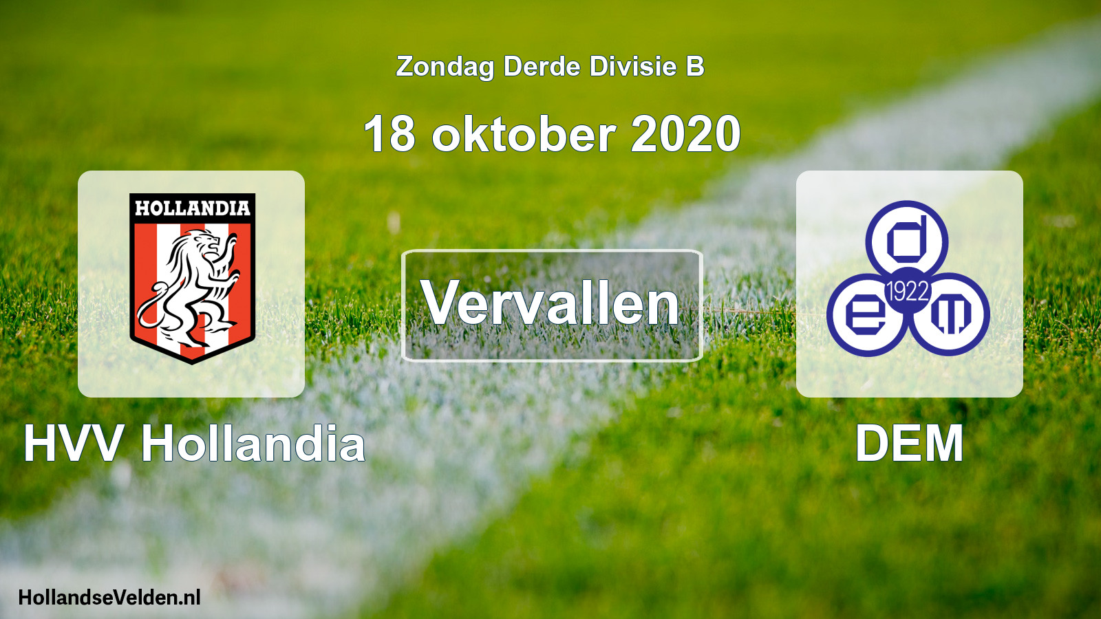 Geplande wedstrijd: HVV Hollandia - DEM (18 oktober 2020)