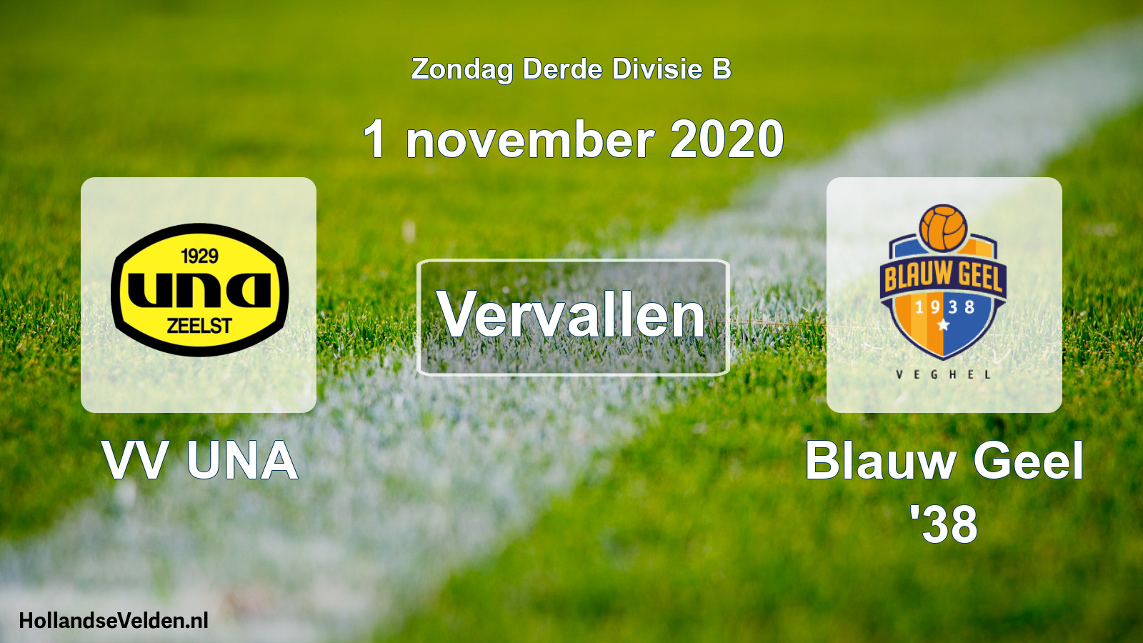 Geplande wedstrijd: VV UNA - Blauw Geel '38 (1 november 2020)