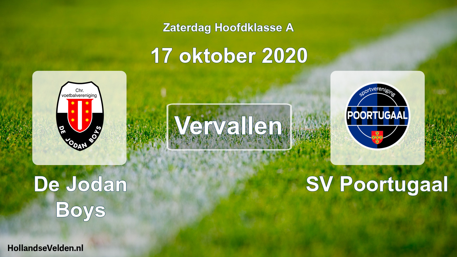 Geplande wedstrijd: De Jodan Boys - SV Poortugaal (17 oktober 2020)