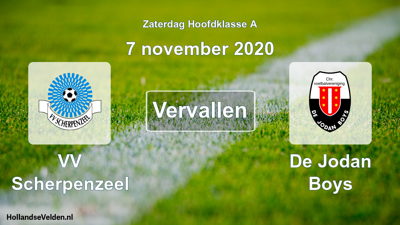 Geplande wedstrijd: VV Scherpenzeel - De Jodan Boys (7 november 2020)