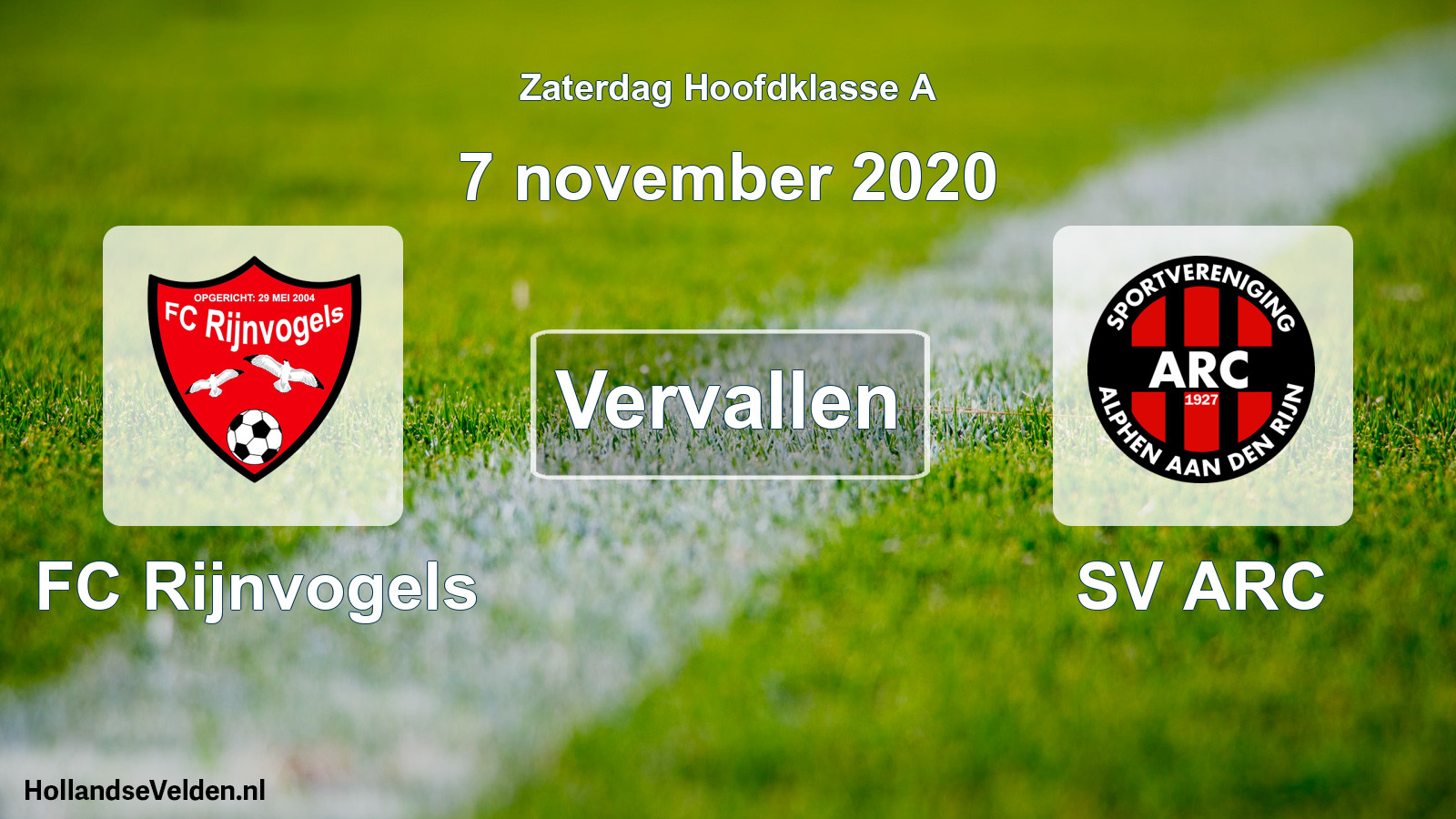 Geplande wedstrijd: FC Rijnvogels - SV ARC (7 november 2020)