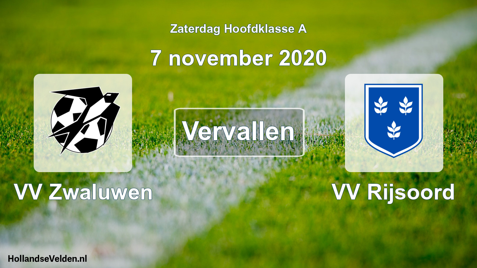 Geplande wedstrijd: VV Zwaluwen - VV Rijsoord (7 november 2020)