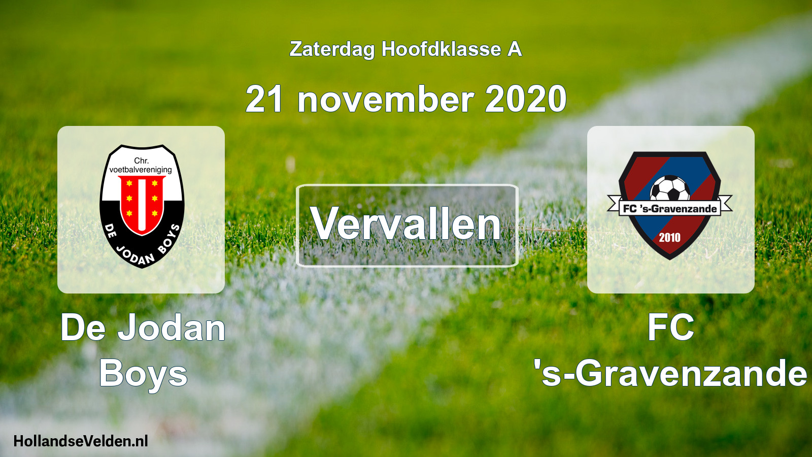 Geplande wedstrijd: De Jodan Boys - FC 's-Gravenzande (21 november 2020)