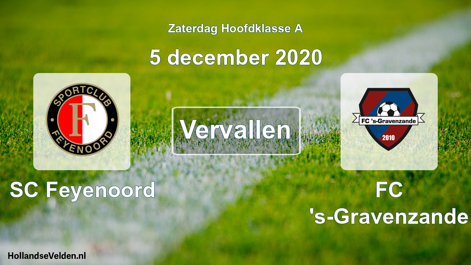 Geplande wedstrijd: SC Feyenoord - FC 's-Gravenzande (5 december 2020)