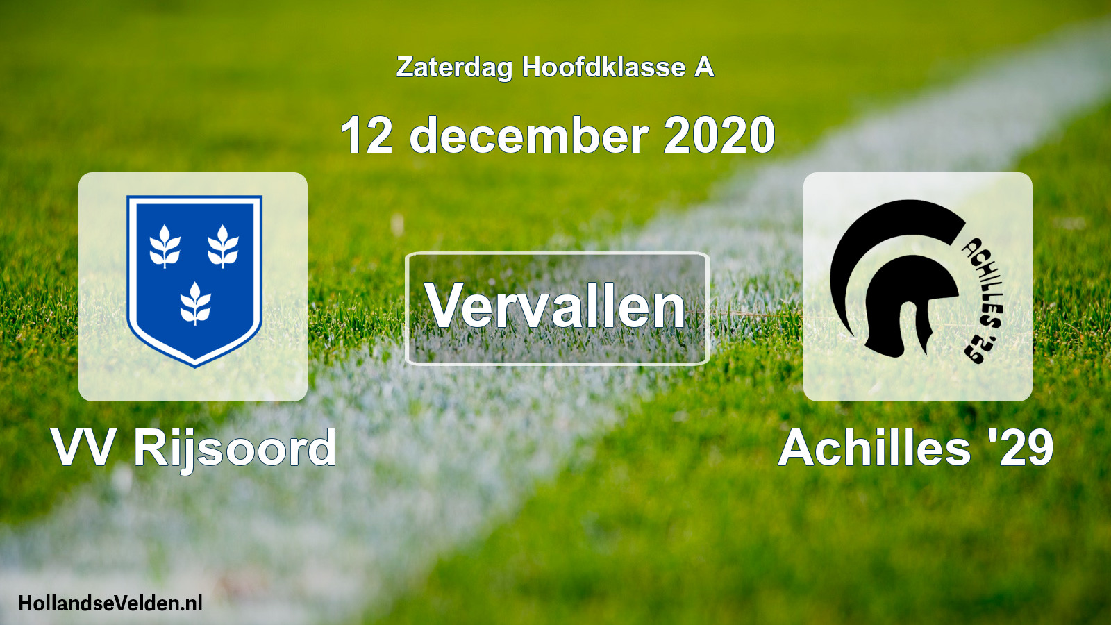 Geplande wedstrijd: VV Rijsoord - Achilles '29 (12 december 2020)