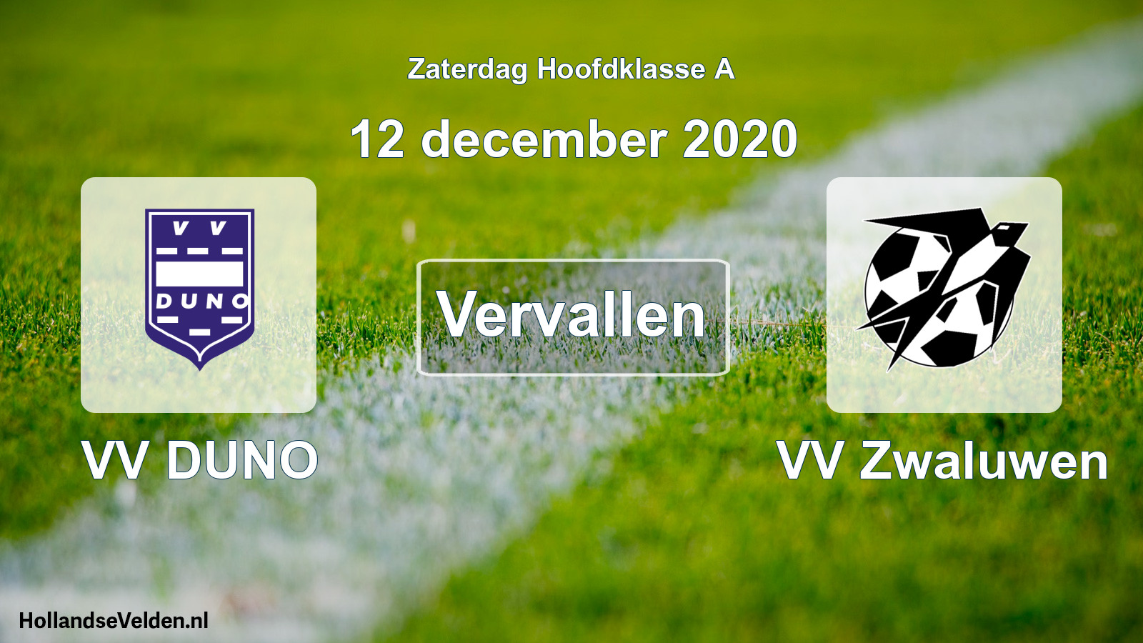 Geplande wedstrijd: VV DUNO - VV Zwaluwen (12 december 2020)