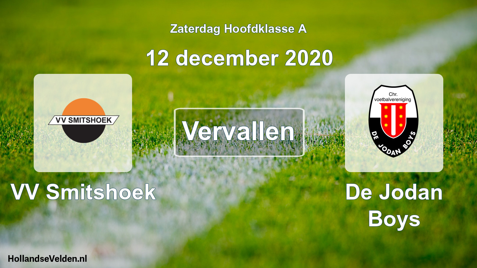 Geplande wedstrijd: VV Smitshoek - De Jodan Boys (12 december 2020)