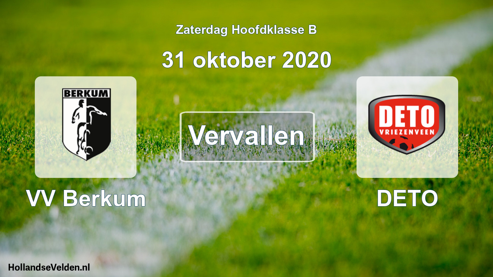 Geplande wedstrijd: VV Berkum - DETO (31 oktober 2020)