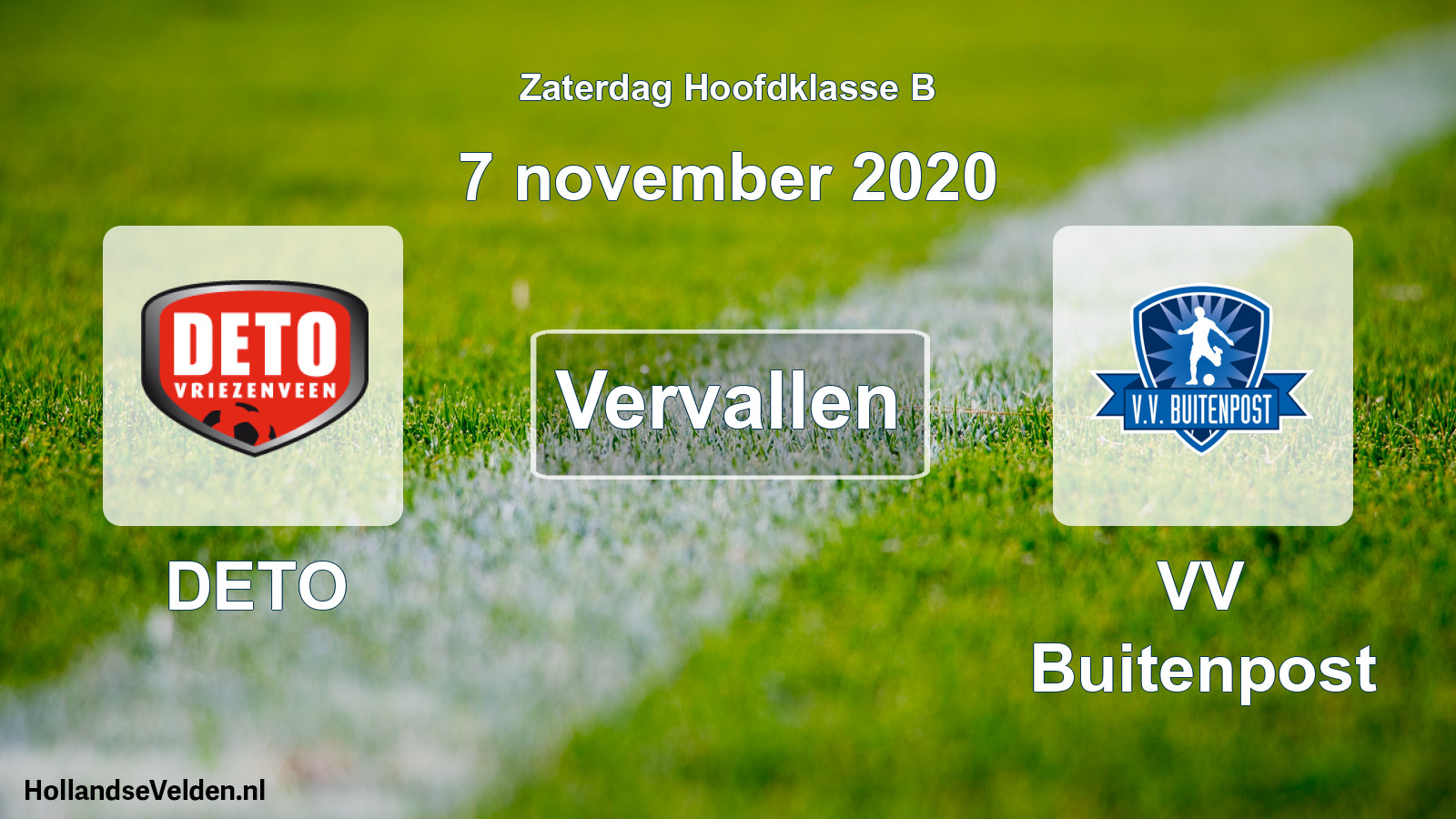 Geplande wedstrijd: DETO - VV Buitenpost (7 november 2020)