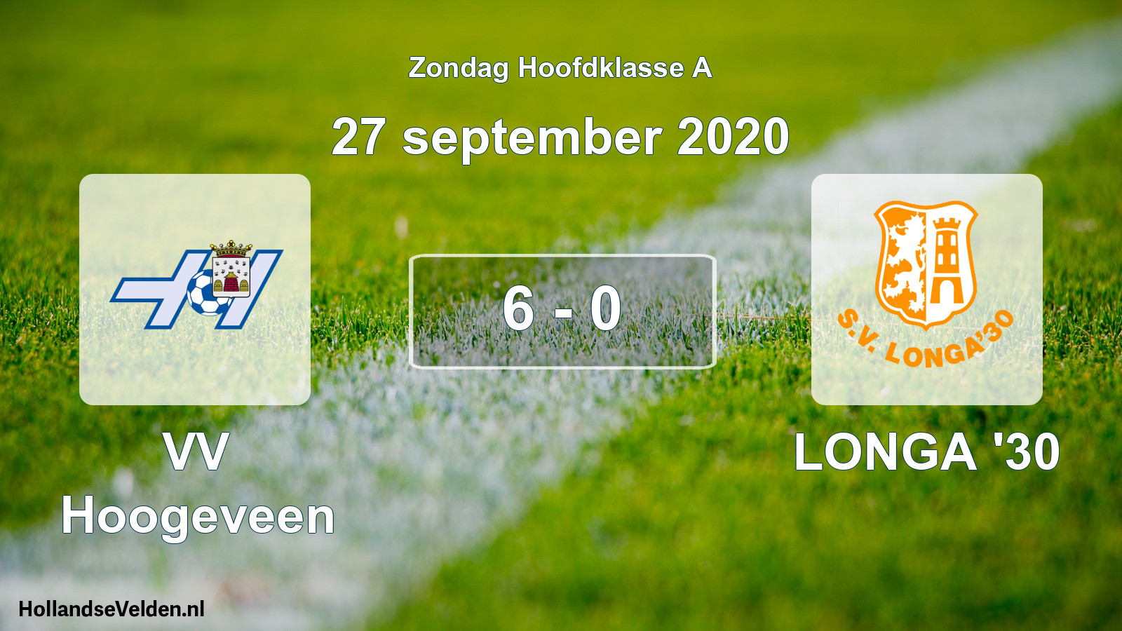 Gespeelde wedstrijd: VV Hoogeveen - LONGA '30 6 - 0 (27 september 2020)