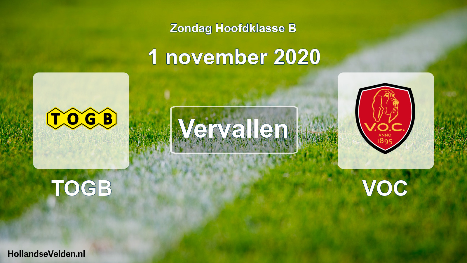 Geplande wedstrijd: TOGB - VOC (1 november 2020)