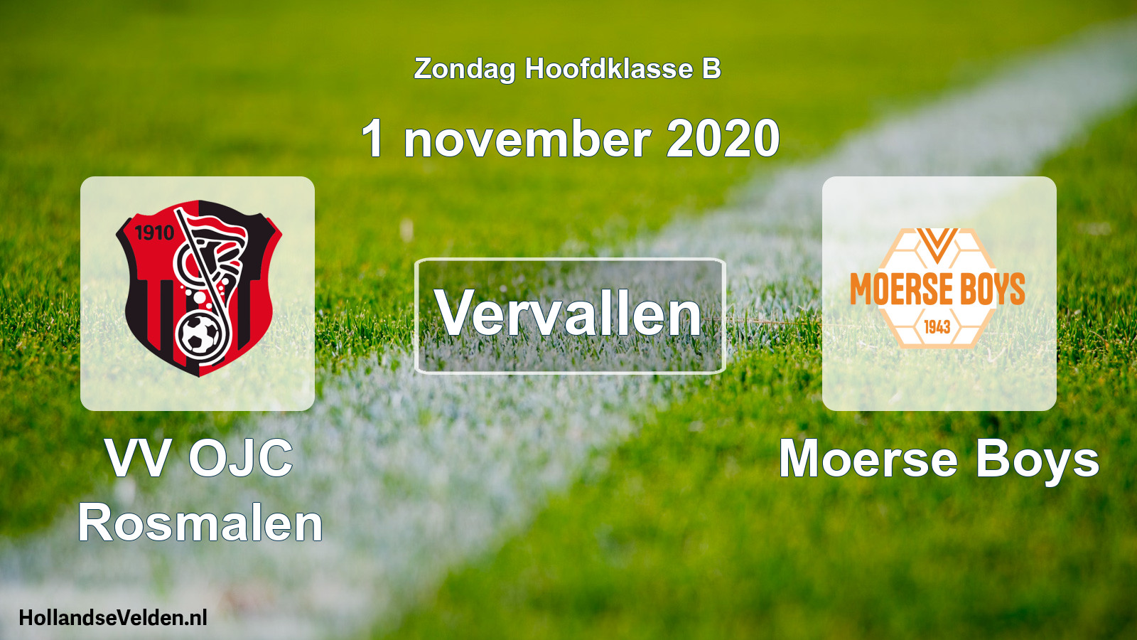 Geplande wedstrijd: VV OJC Rosmalen - Moerse Boys (1 november 2020)