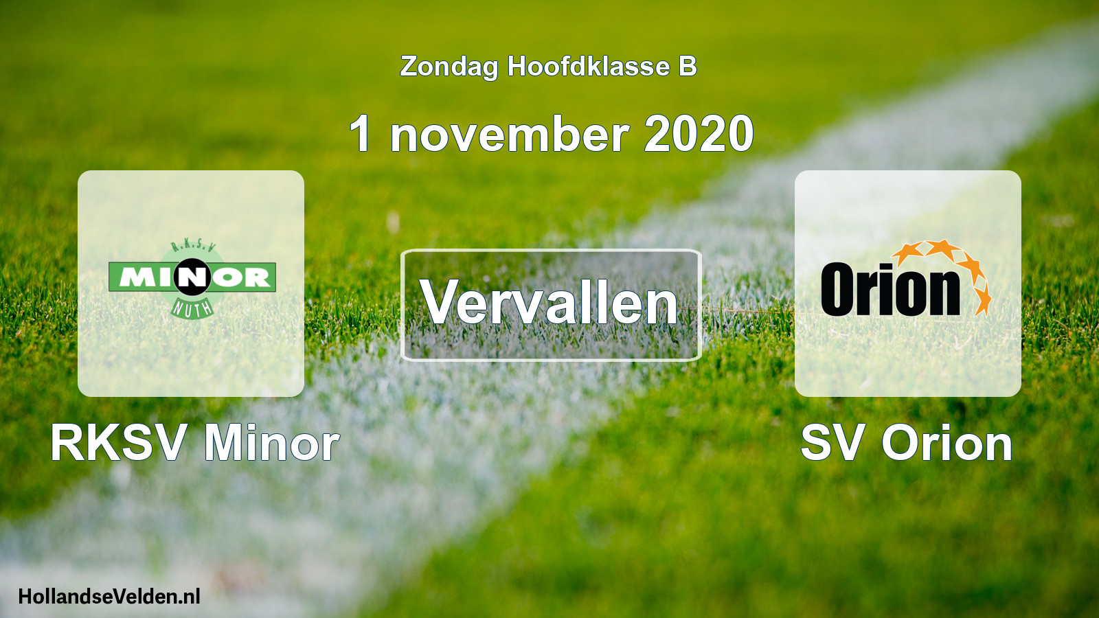 Geplande wedstrijd: RKSV Minor - SV Orion (1 november 2020)