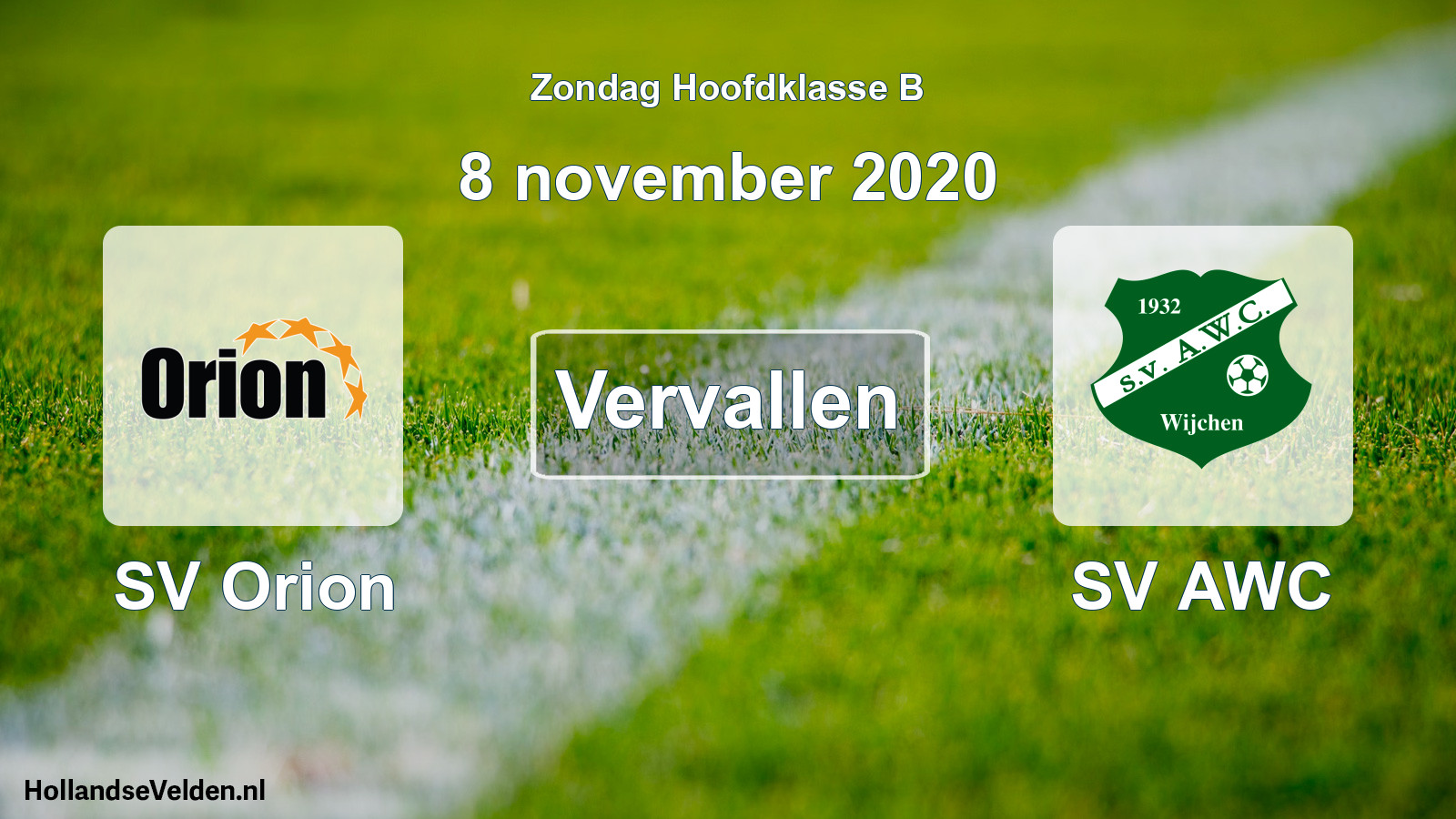Geplande wedstrijd: SV Orion - SV AWC (8 november 2020)