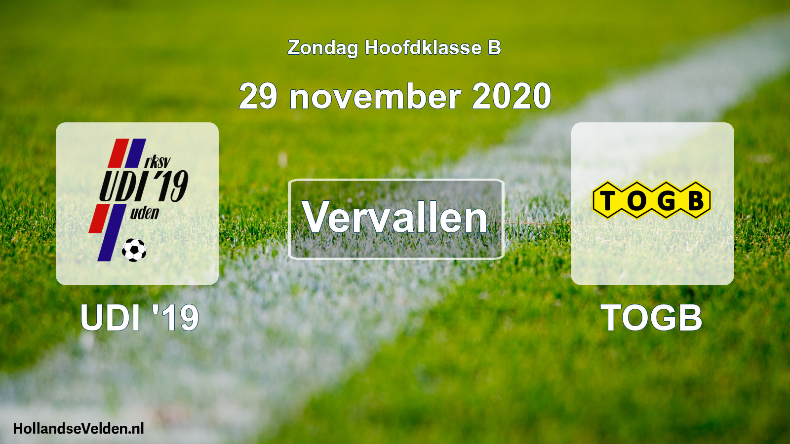 Geplande wedstrijd: UDI '19 - TOGB (29 november 2020)