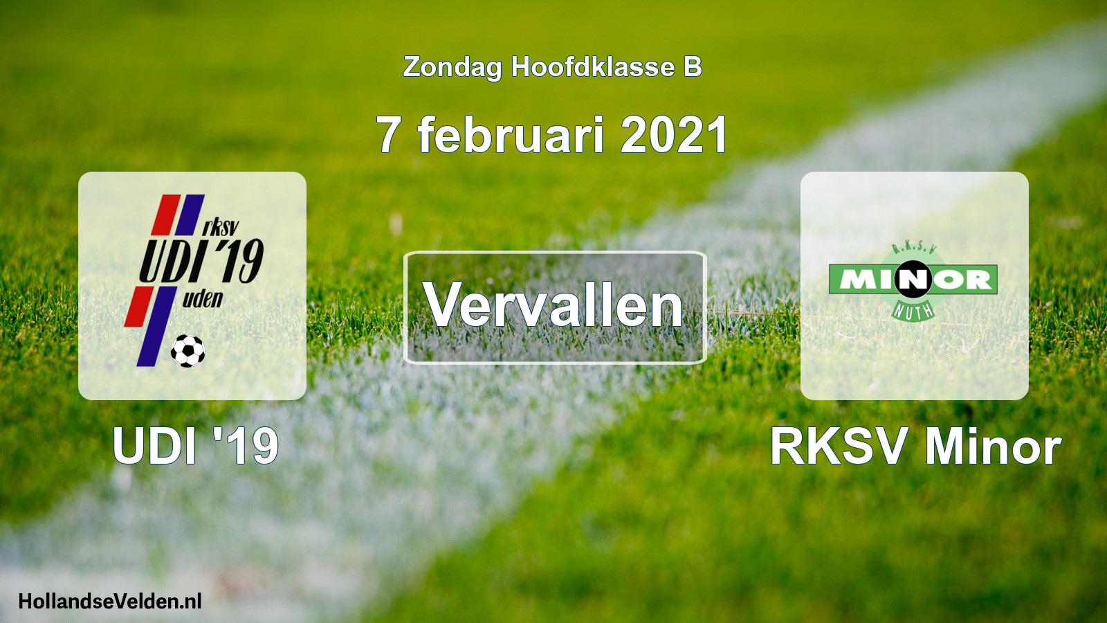 Geplande wedstrijd: UDI '19 - RKSV Minor (7 februari 2021)