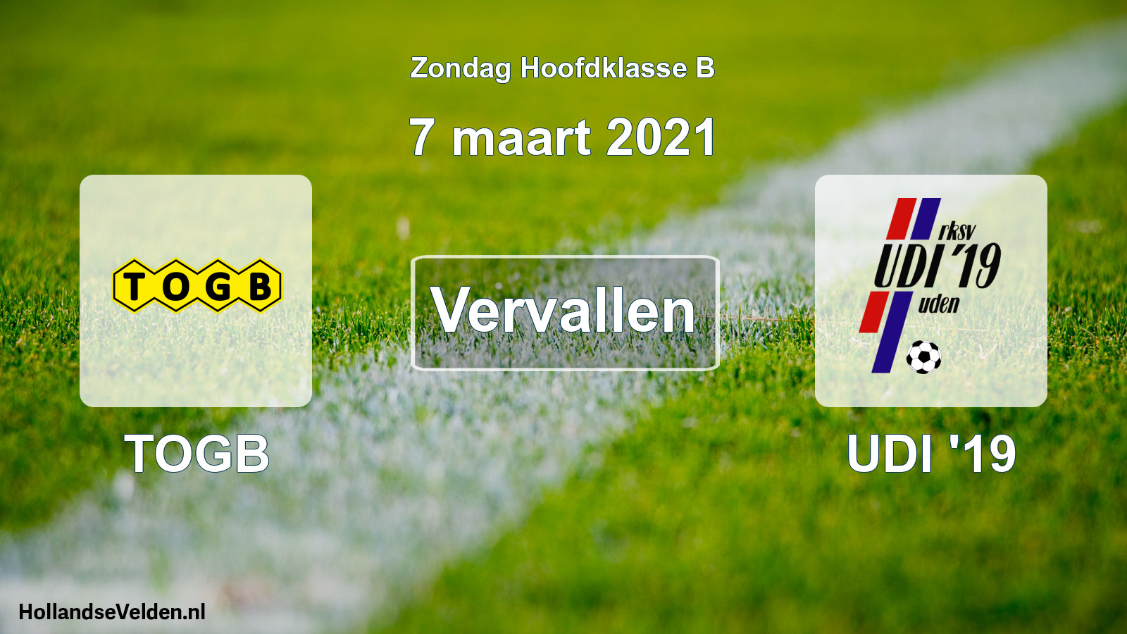 Geplande wedstrijd: TOGB - UDI '19 (7 maart 2021)