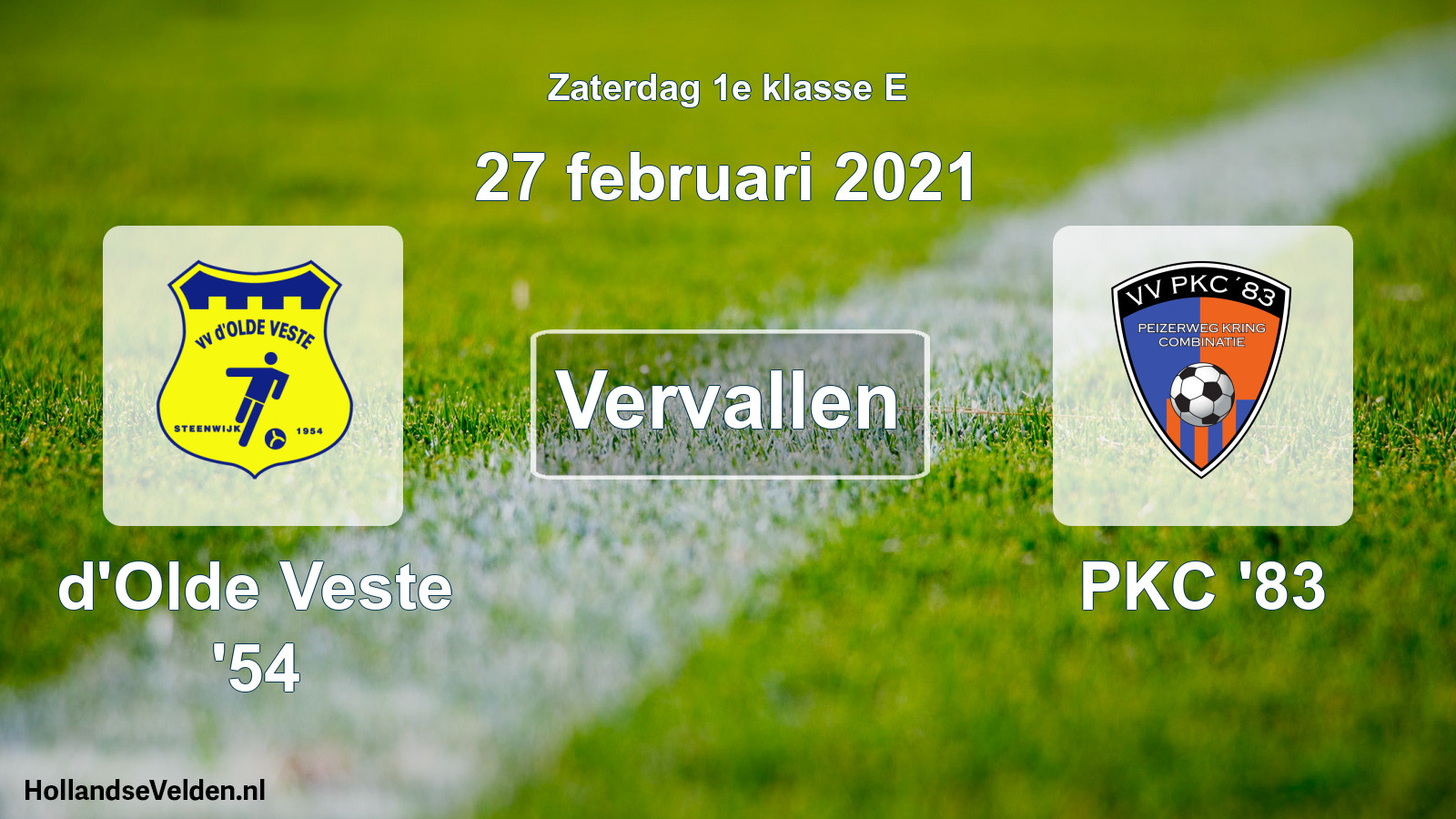 Geplande wedstrijd: d'Olde Veste '54 - PKC '83 (27 februari 2021)