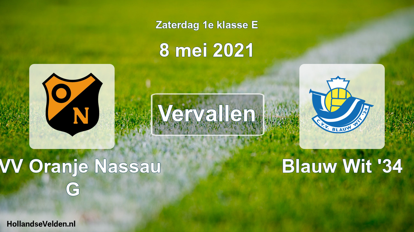 Geplande wedstrijd: CVV Oranje Nassau G - Blauw Wit '34 (8 mei 2021)