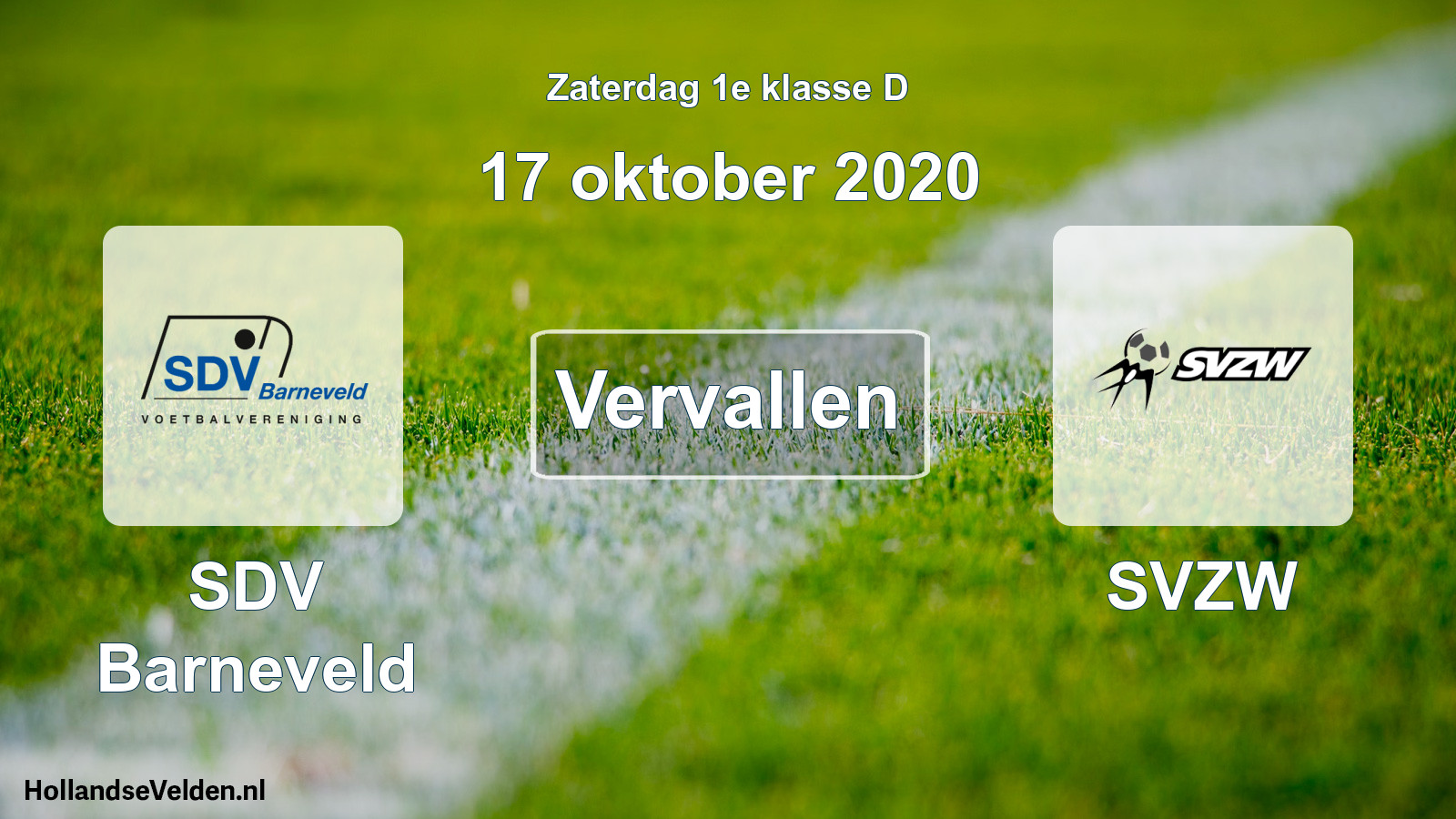 Geplande wedstrijd: SDV Barneveld - SVZW (17 oktober 2020)